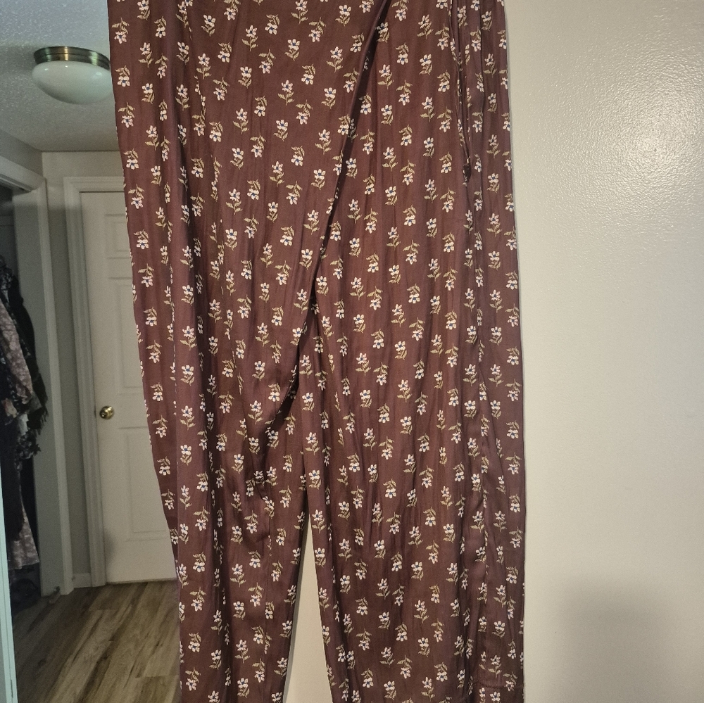 Free People Intimates Burgundy Floral Pants Xl Pajama Lounge Or Dress - Picture 5 of 10